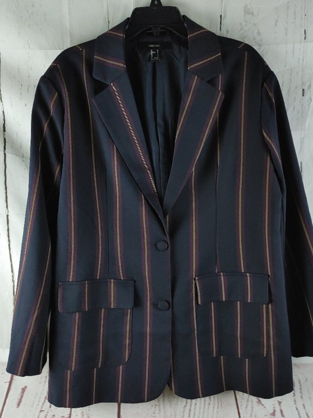 Forever 21 Lined Navy Jacket with Gold and Burgundy Striped Size S